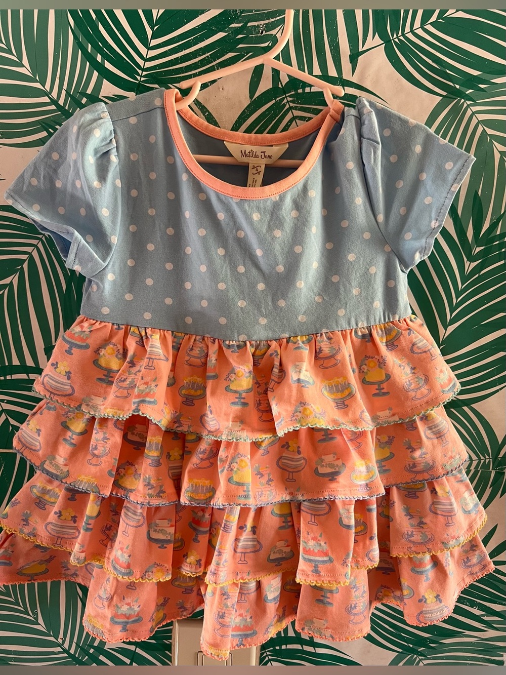 Matilda Jane Piece of Cake Light Blue Polka Dot Tiered Ruffle dress NWT Sz4